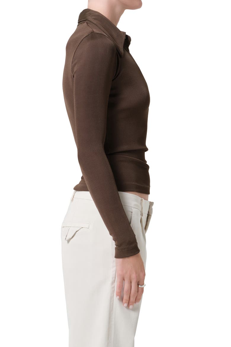 Shaea Long Sleeve Rib Polo, Alternate, color, COCOA MEDIUM BROWN