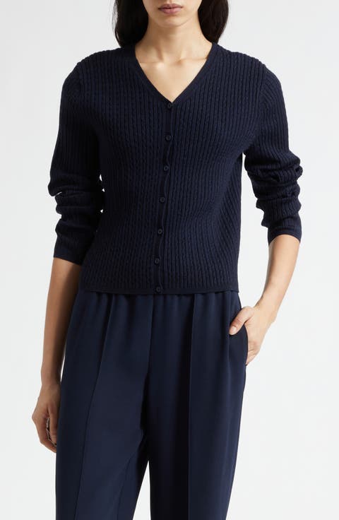 Cable Stitch Merino Wool Blend V-Neck Cardigan