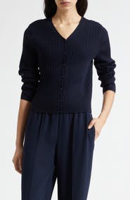 Vince Cable Stitch Merino Wool Blend V-Neck Cardigan