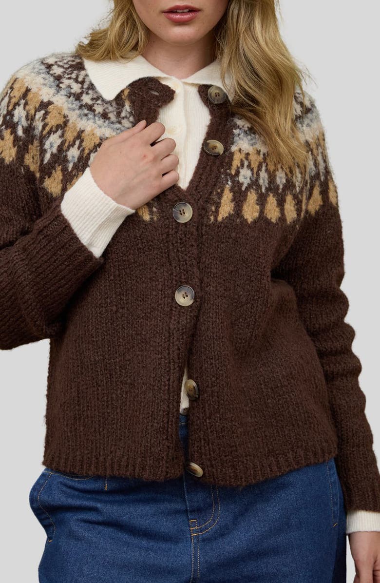 Blu Pepper Pattern Cardigan, Main, color, Brown Multi