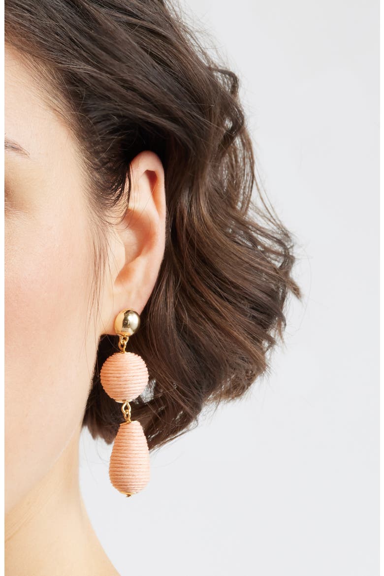 Triple Linear Drop Raffia Earrings, Alternate, color, BLUSH- GOLD