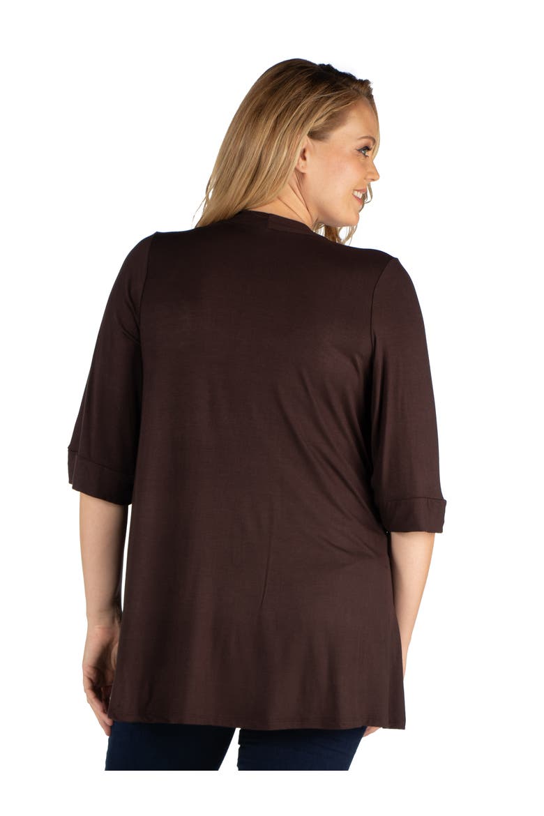 Plus Size Elbow Length Sleeve Open Front Cardigan, Alternate, color, Brown