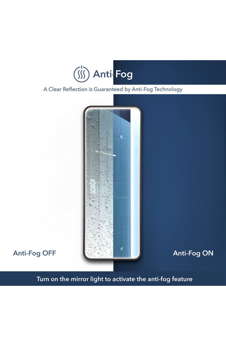 JONATHAN Y Tatum Crystal Lining Rectangle Metal Framed Antifog Front-Lit Tri-Color Wall Or Floor Full-Length Mirror with Smart Touch, Black, Alternate, color, 