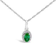 Haus of Brilliance 10K White Gold 5x3mm Gemstone and Diamond Accent Halo Oval Shape 18" Pendant Necklace
