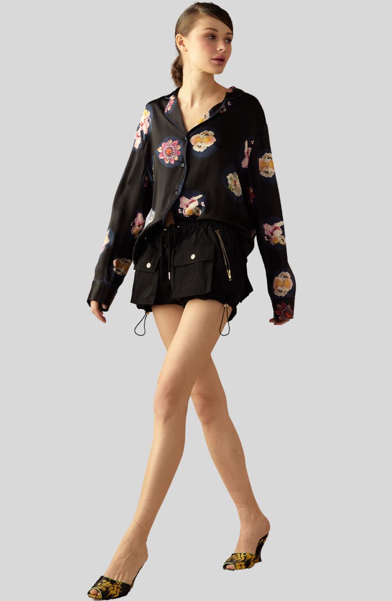 Cynthia Rowley Nylon Cargo Shorts, Alternate, color, Black