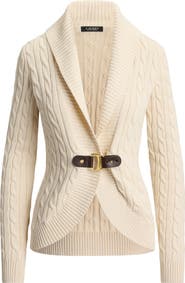 Lauren Ralph Lauren Gassed Cable Stitch Belted Cardigan