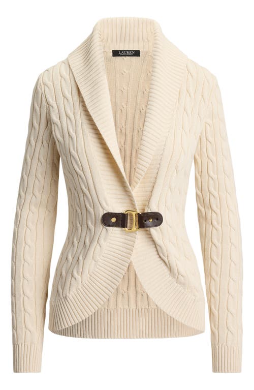 Ralph Lauren Lauren  Gassed Cable Stitch Belted Cardigan In Neutral