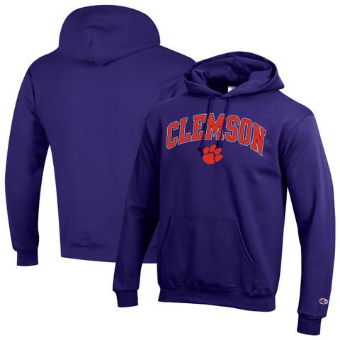 Men's Champion  Purple Clemson Tigers Arched Logo Fleece Pullover Hoodie