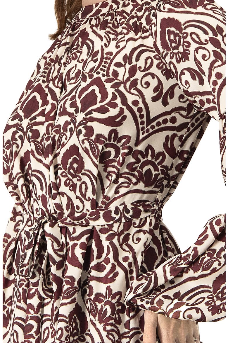 Puff Sleeve Abstract Print Short Dress, Alternate, color, Wine