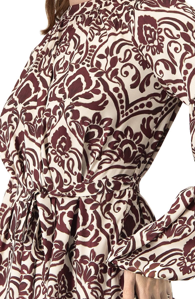 IVONNE Puff Sleeve Abstract Print Short Dress, Alternate, color, Wine