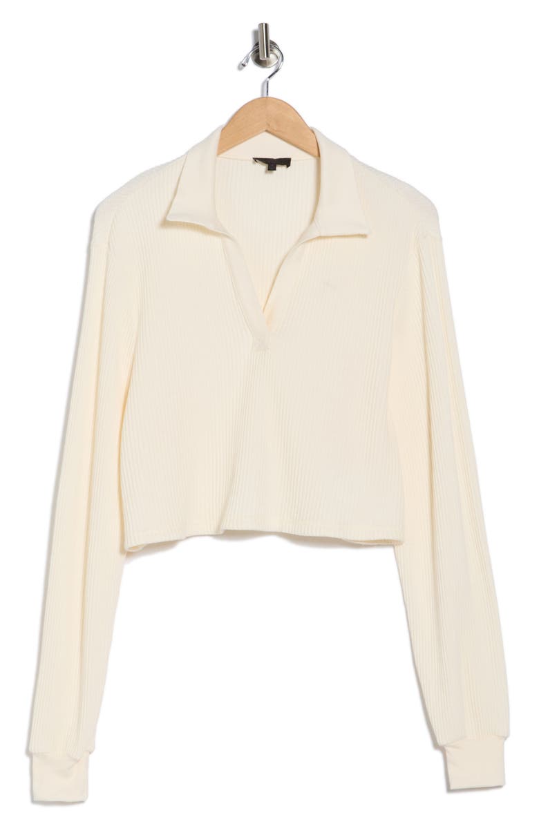The Range Knit Crop Long Sleeve Polo Top, Alternate, color, Light Shell