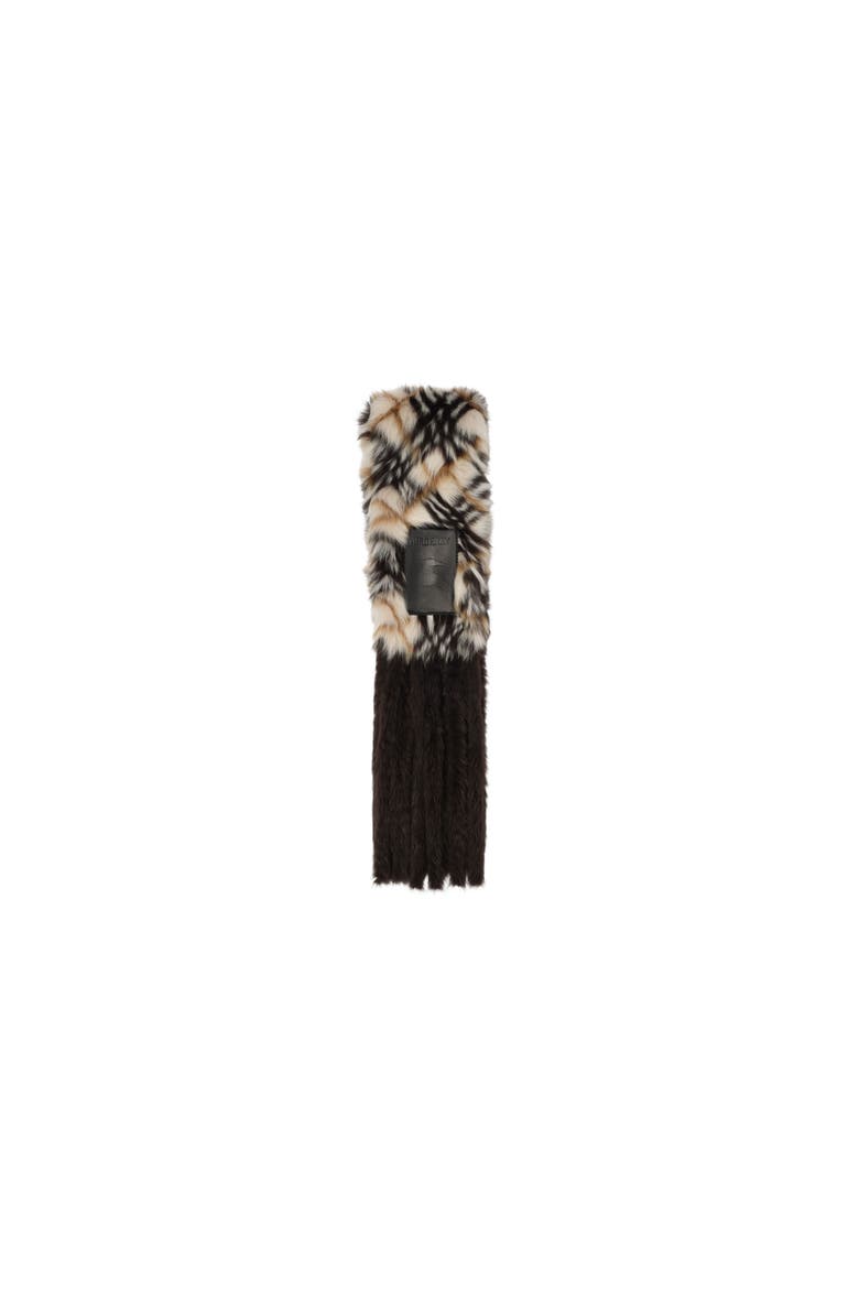 Narrow Check Shearling Scarf, Alternate, color, Pale gold