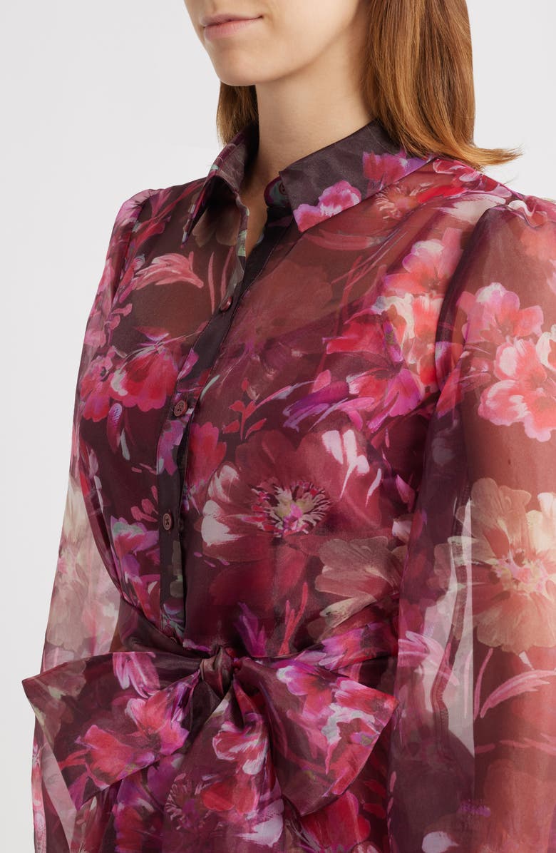 Julia Jordan Long Sleeve Organza Shirtdress, Alternate, color, Burgundy Pink