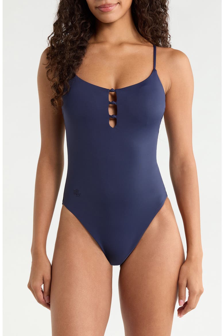 Knotted Keyhole One-Piece Swimsuit, Main, color, DARK NAVY
