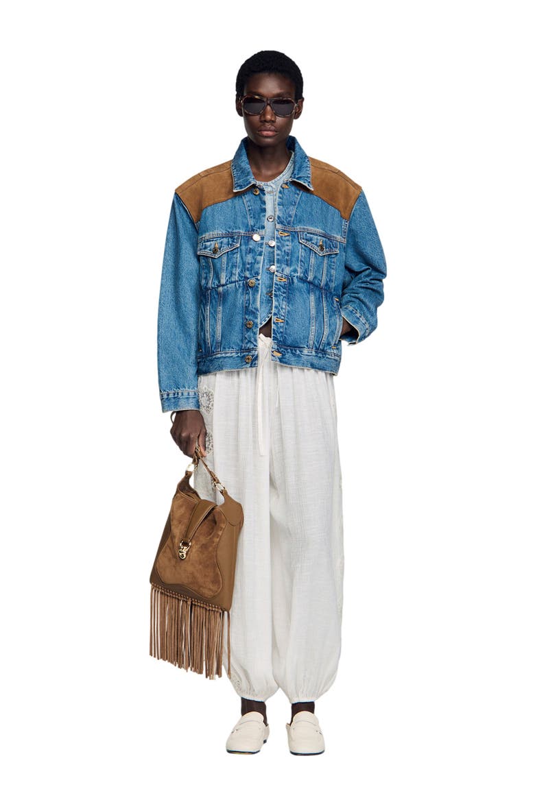 Denim and suede jacket, Alternate, color, Light bu jean