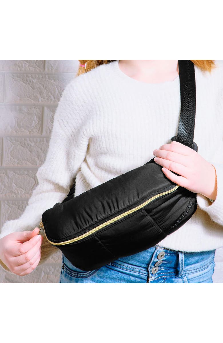 Style.Lab Fashion Angels Bekah Puffer Crossbody Backpack and Belt Bag Set, Alternate, color, Black