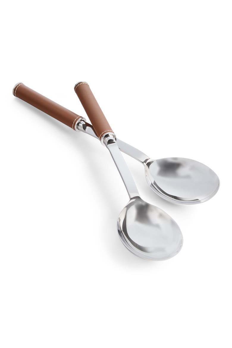 Wyatt Salad Servers, Main, color, SADDLE/ SILVER