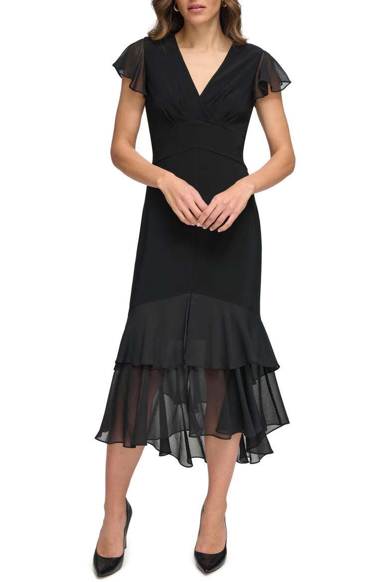 Mixed Media High-Low Dress, Main, color, BLACK