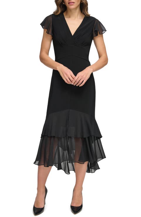 Mixed Media High-Low Dress