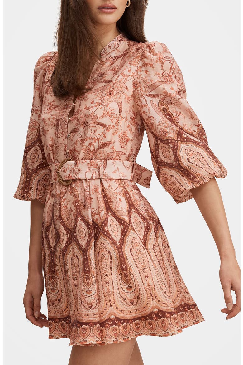 Wesley Print Belted Long Sleeve Minidress, Alternate, color, PEACH MOSS FLORAL