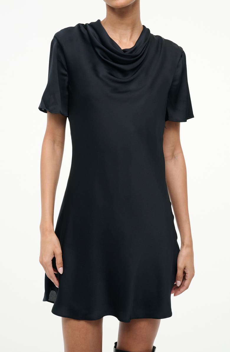 STAUD Iris Cowl Neck Stretch Silk Minidress, Alternate, color, 
