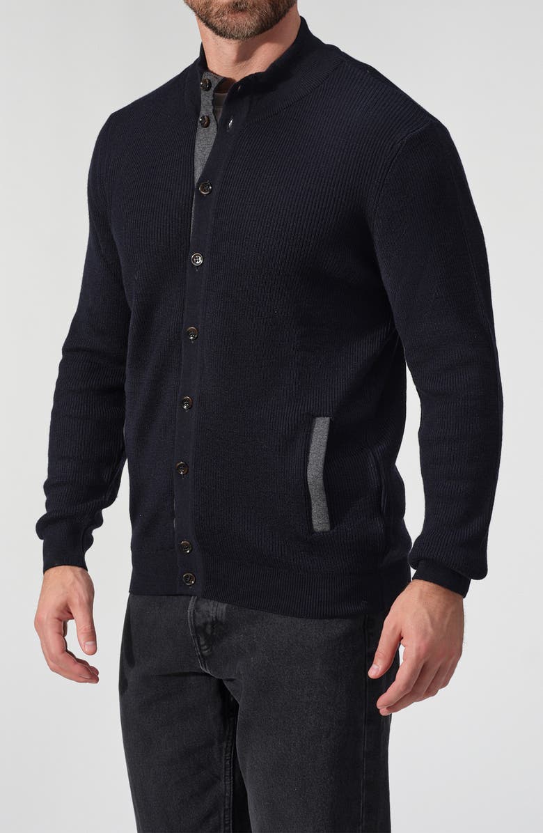 STUDIO GARNET LOS ANGELES Merino Wool Rib Cardigan Sweater, Alternate, color, Navy