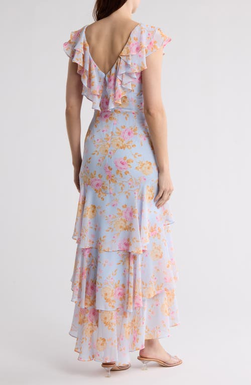 Wayf Floral Ruffle Tiered Dress In Baby Blue Roses