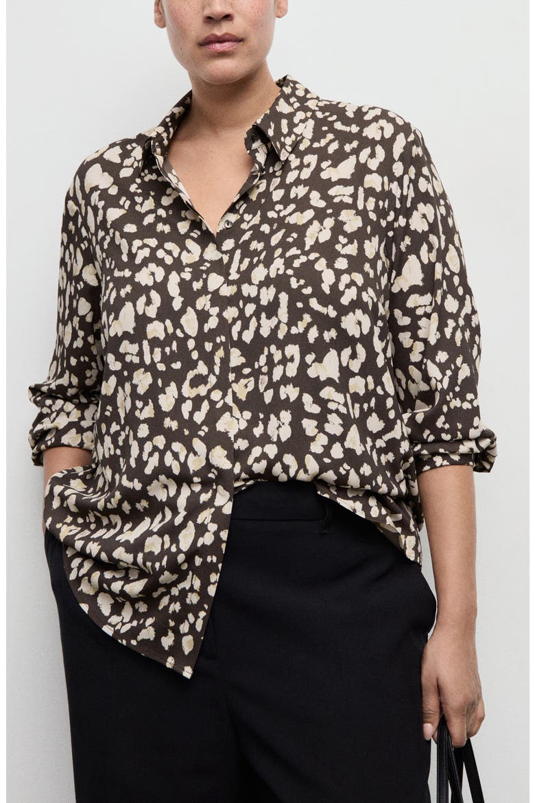 Dot Print Button-Up Shirt, Alternate, color, BROWN