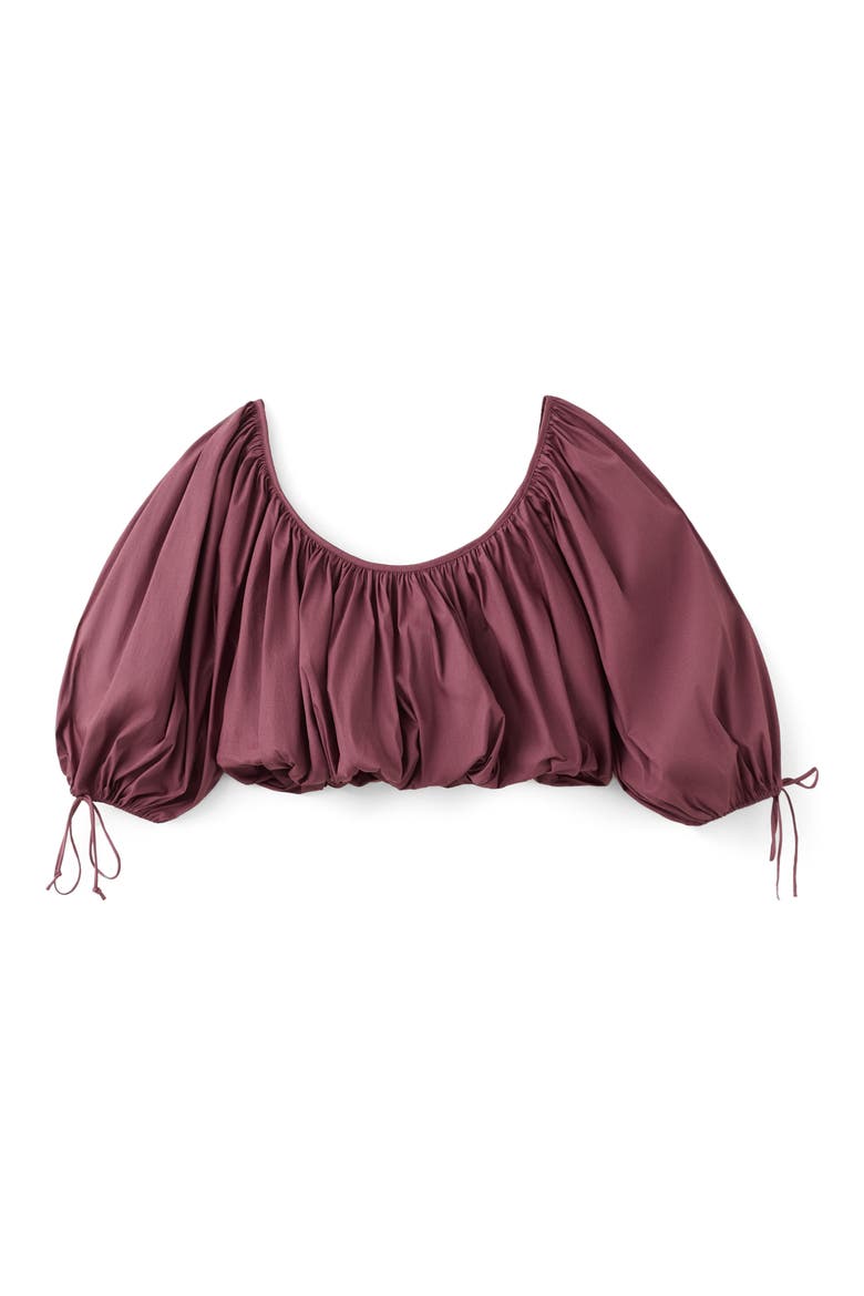 Blusa Bambino Puff Sleeve Crop Cotton Blend Top, Alternate, color, CHERRY