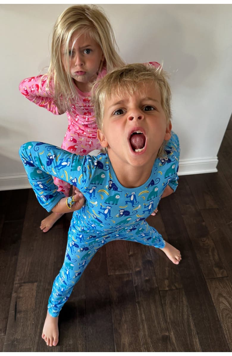 Clover Baby & Kids Long Sleeve Pajama Set - Monkeying Around Blue, Alternate, color, Monkeying Around Blue