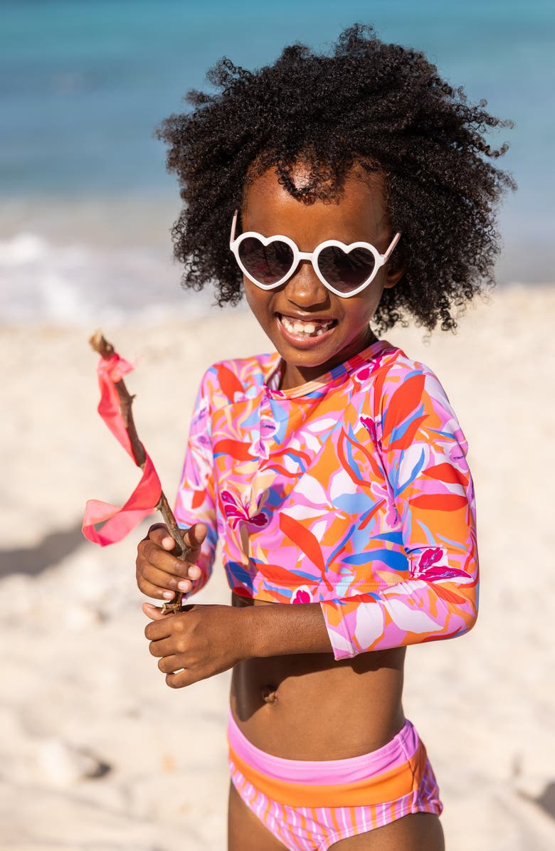 Snapper Rock Kids' Blooming Sunset Long Sleeve Two-Piece Rashguard Swimsuit, Alternate, color, 