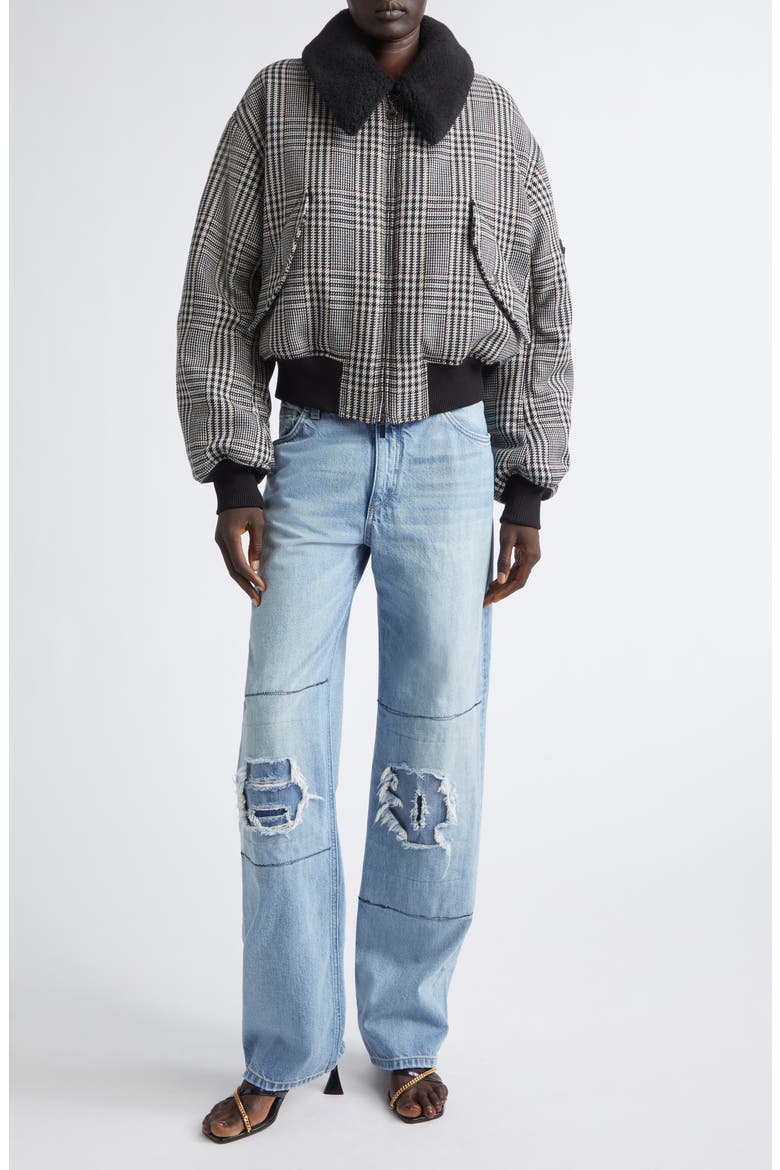 Plush Trim Plaid Bomber Jacket, Alternate, color, MULTICOLOR GREY
