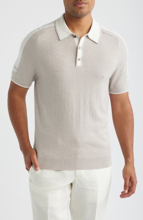 Brunswick Intarsia Stripe Wool & Cotton Polo Sweater