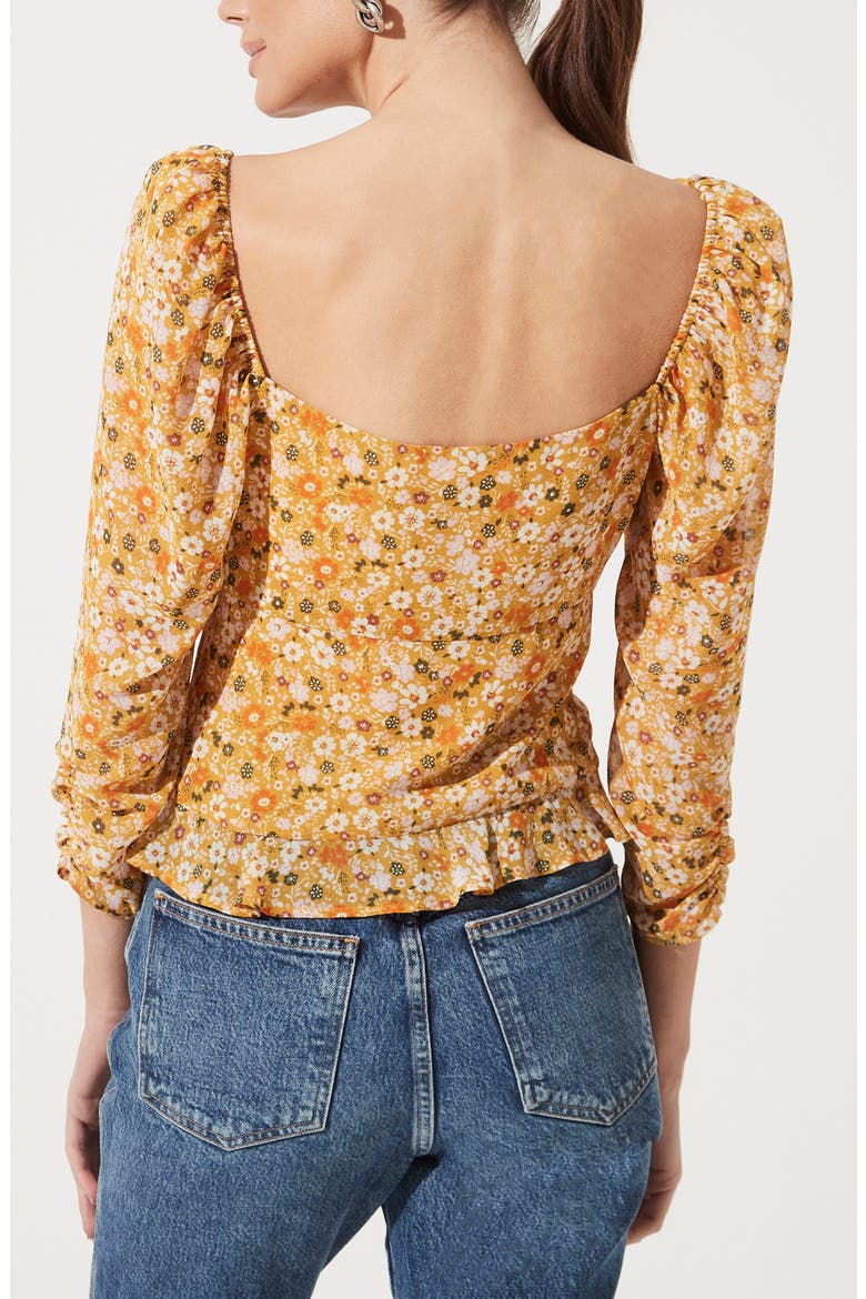 Ruched Sleeve Blouse, Alternate, color, MUSTARD ORANGE DISTY