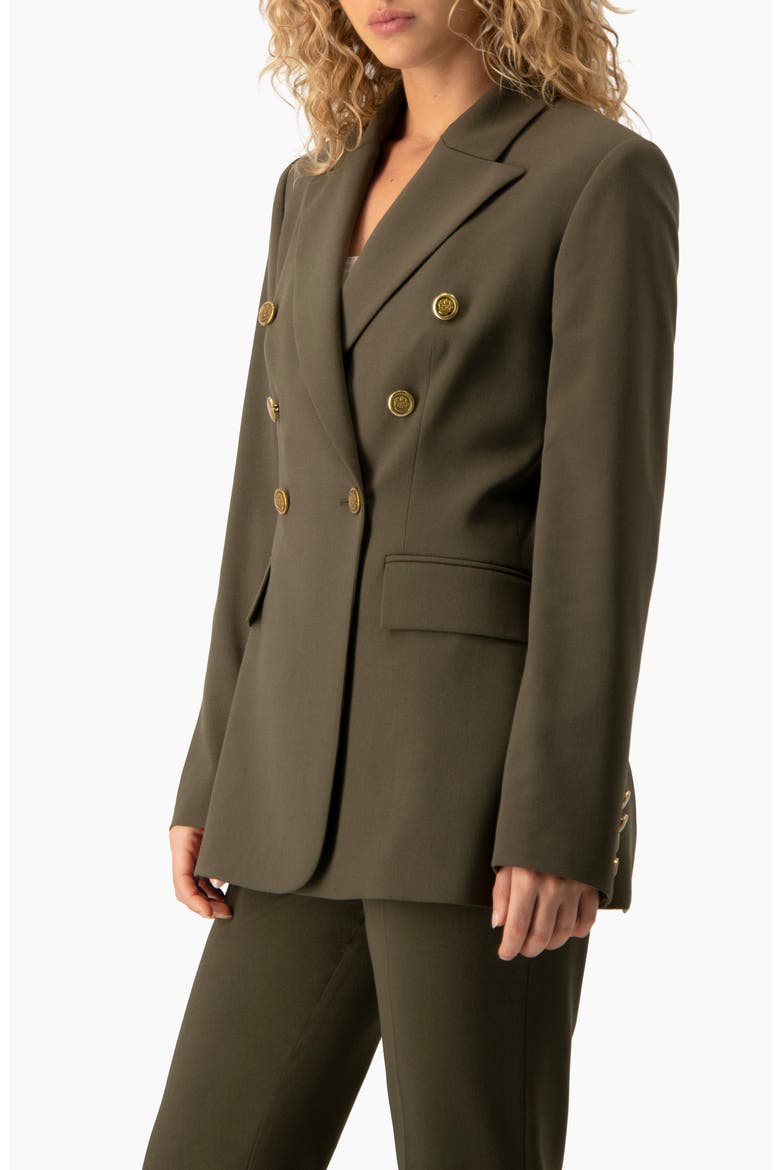 Power Double-Breasted Long-Sleeve Tailored Blazer, Alternate, color, Olive Green