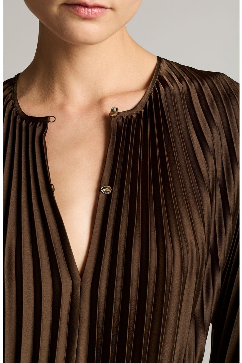 Pleated Long Sleeve Dress, Alternate, color, PINEWOOD