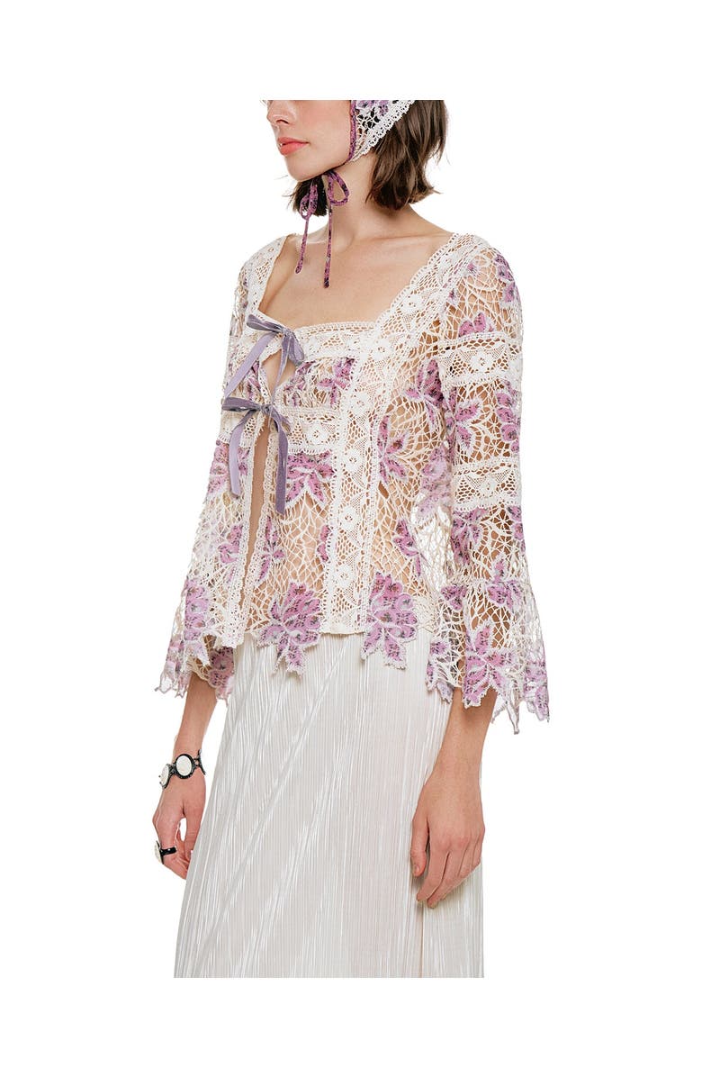 Anna Sui Medallion Floral Lace Tie Blouse, Alternate, color, Mauve/Cream