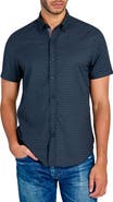 CONSTRUCT Slim Fit Micro Dot 4-Way Stretch Short Sleeve Button-Up Shirt