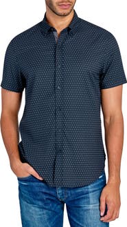 CONSTRUCT Slim Fit Micro Dot 4-Way Stretch Short Sleeve Button-Up Shirt
