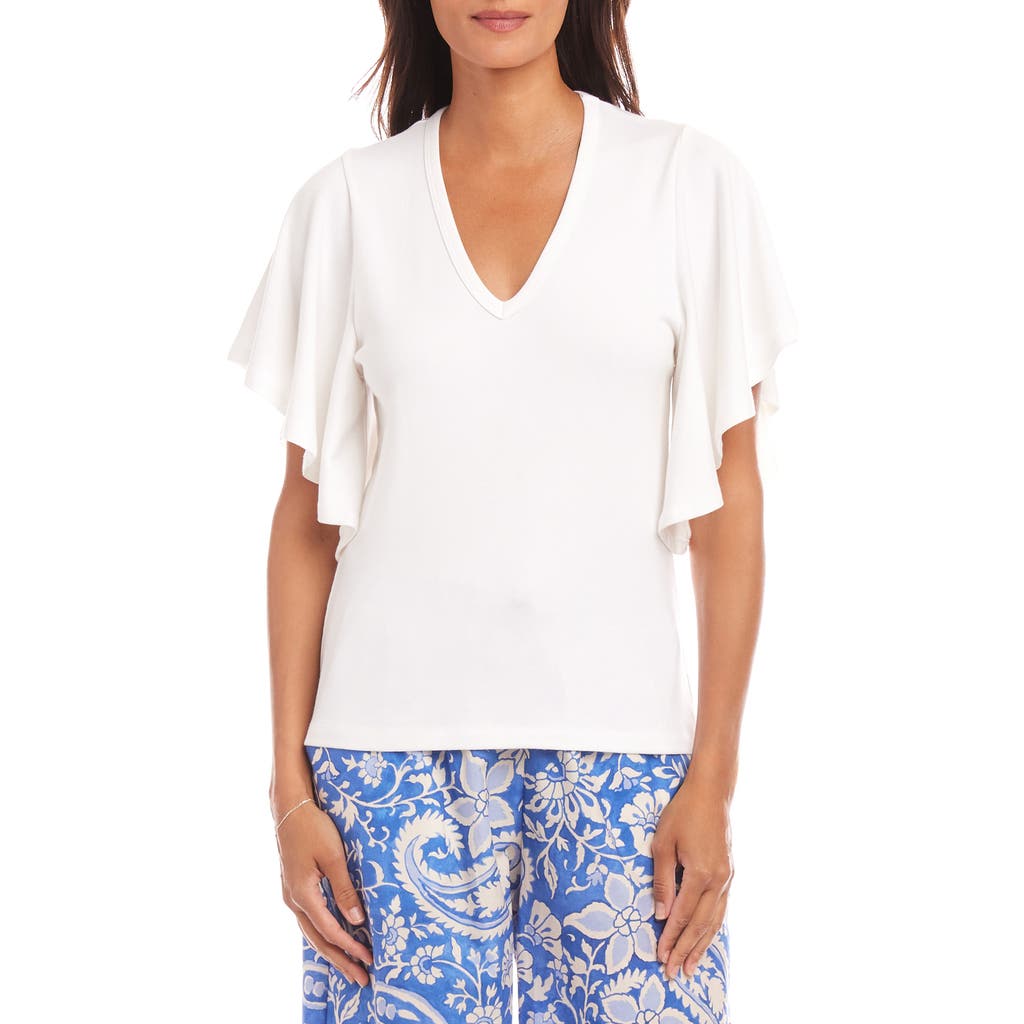 Karen Kane Flutter Sleeve T-shirt In Off White