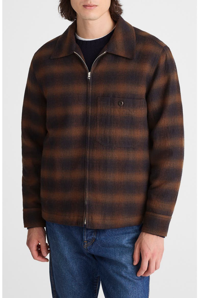 Ombré Check Flannel Zip Jacket, Main, color, OMBRE CHECK NAVY AND BROWN