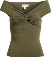 Open Edit Twist Front Off the Shoulder Top