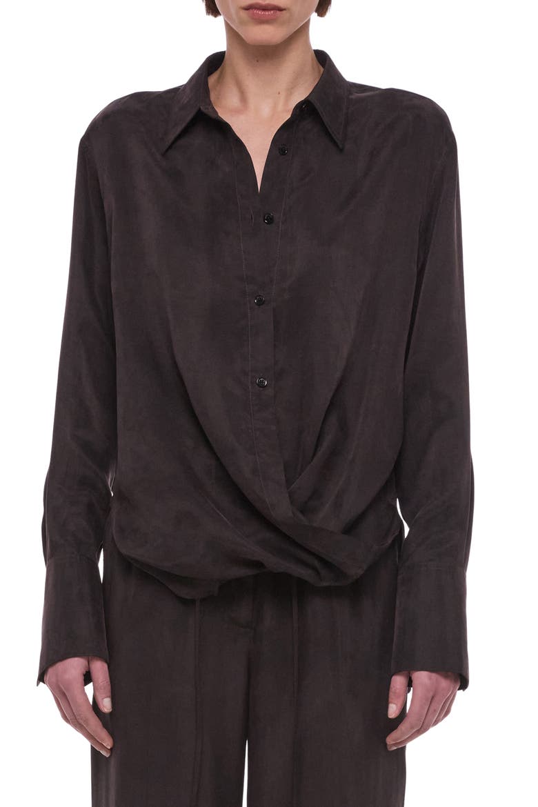 Fluid Drape Button Front Shirt, Main, color, TRUFFLE