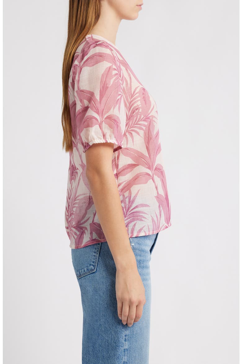 Palm Print Puff Sleeve Top, Alternate, color, PINK