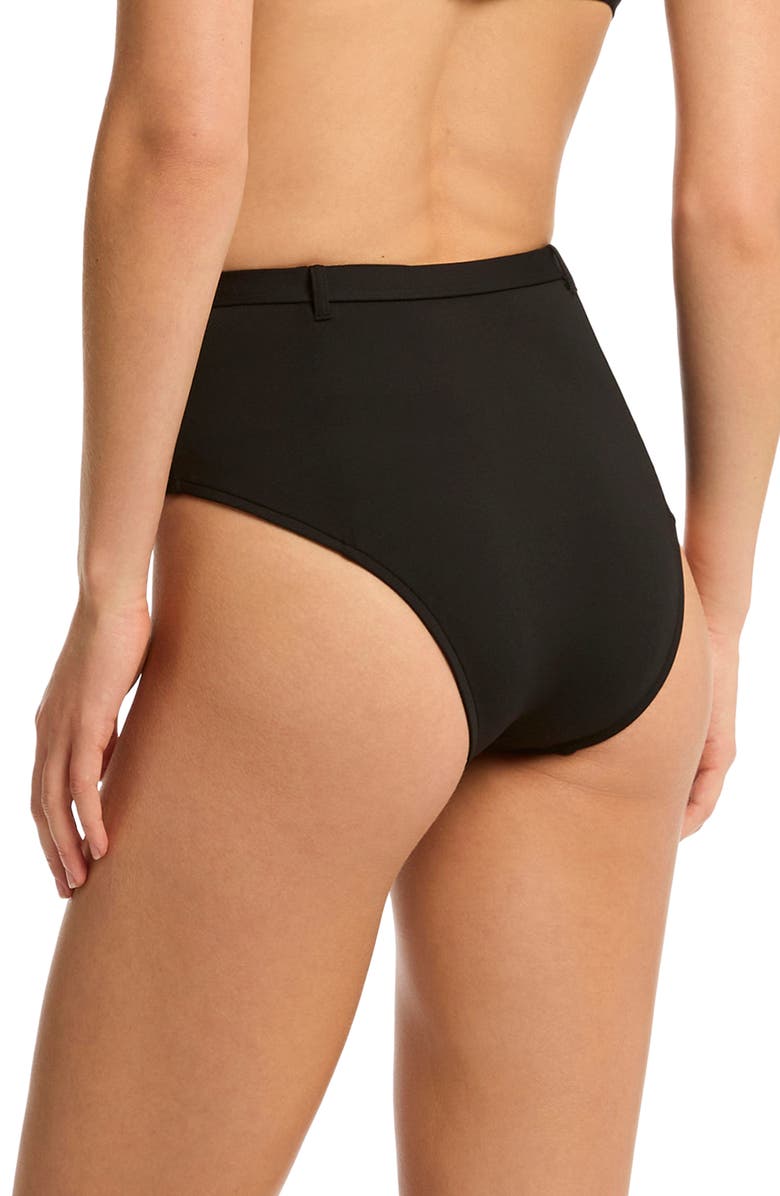 Sea Level Lattice Retro Belted High Waist Bikini Bottoms, Alternate, color, Black