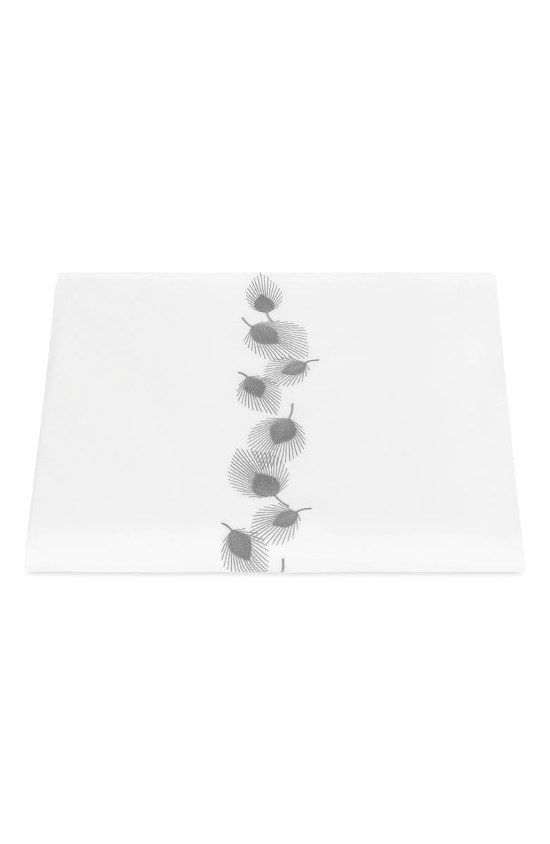 Matouk Feather Embroidered Duvet Cover, Main, color, Platinum