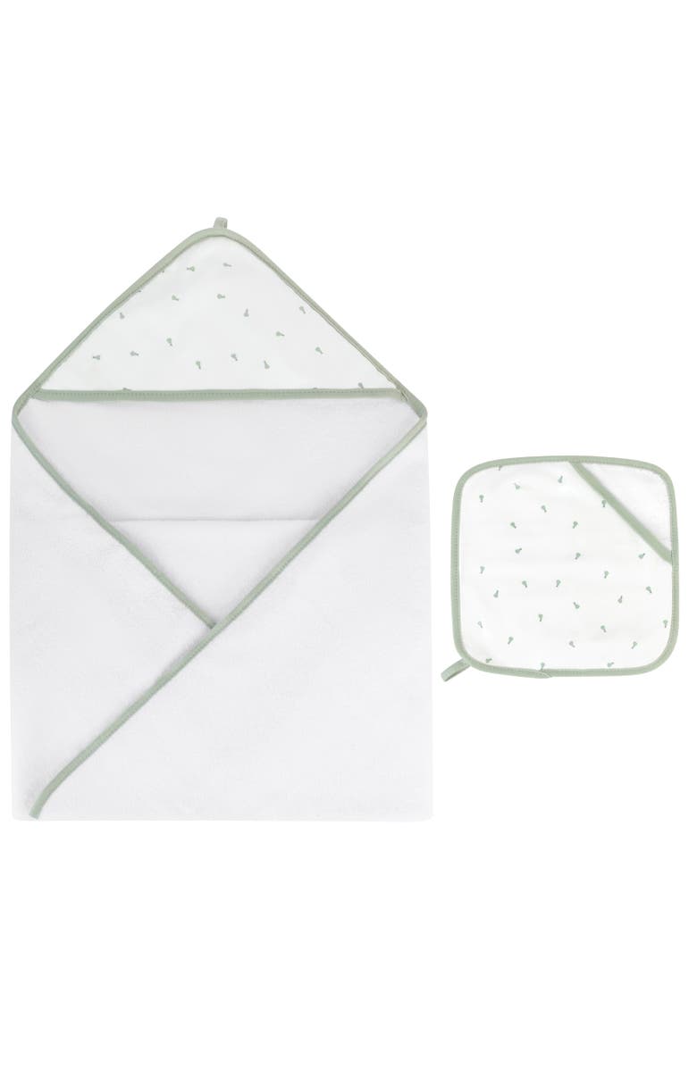 Ely's & Co. Hooded Towel & Washcloth, Main, color, Sage Pears