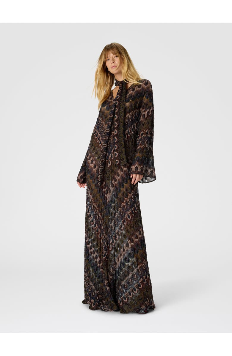 Missoni Long Lamé Viscose Dress With Removable Sash, Alternate, color, Green& Brown