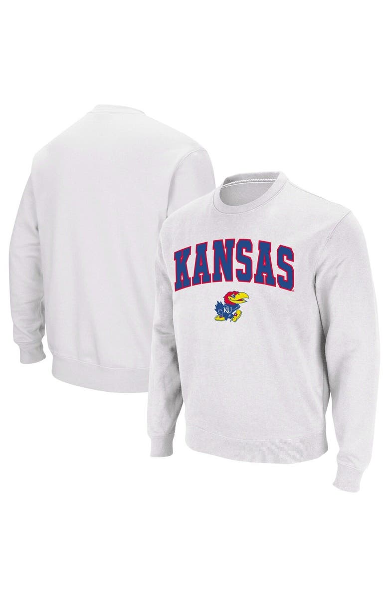COLOSSEUM Men's Colosseum White Kansas Jayhawks Arch & Logo Crew Neck Sweatshirt, Alternate, color, White