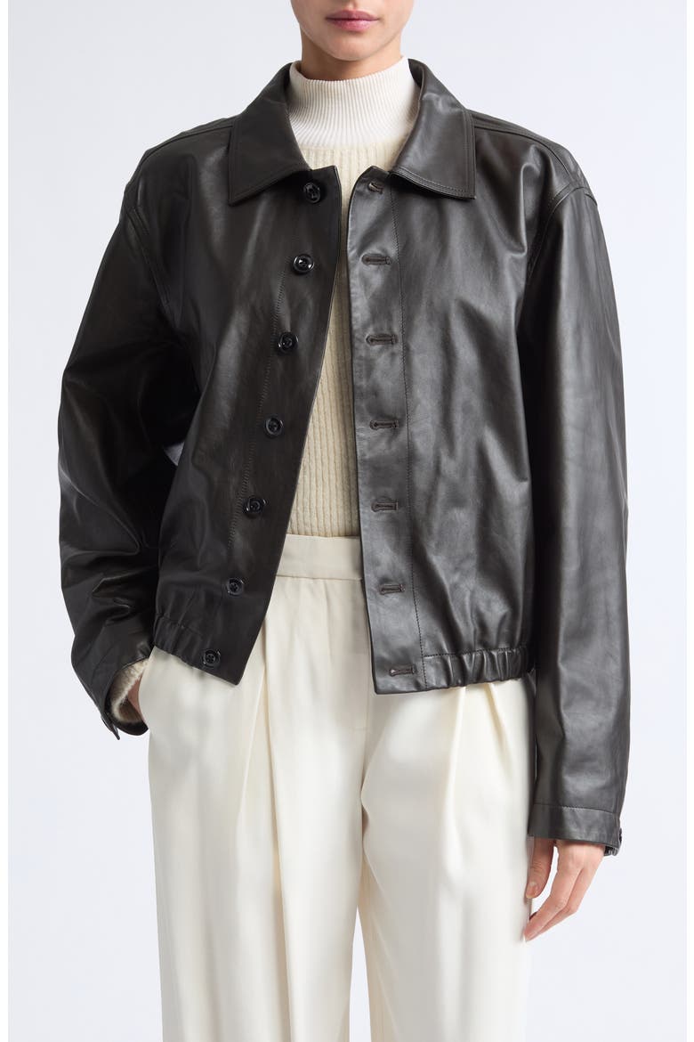 Leather Blouson Jacket, Main, color, DARK ESPRESSO